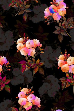 黑底花卉印花华亿平台图片