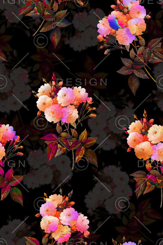 黑底花卉印花华亿平台图片