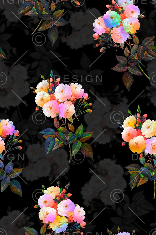 黑底花卉印花华亿平台图片