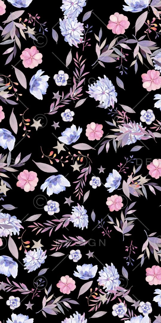 黑底花卉印花华亿平台图片