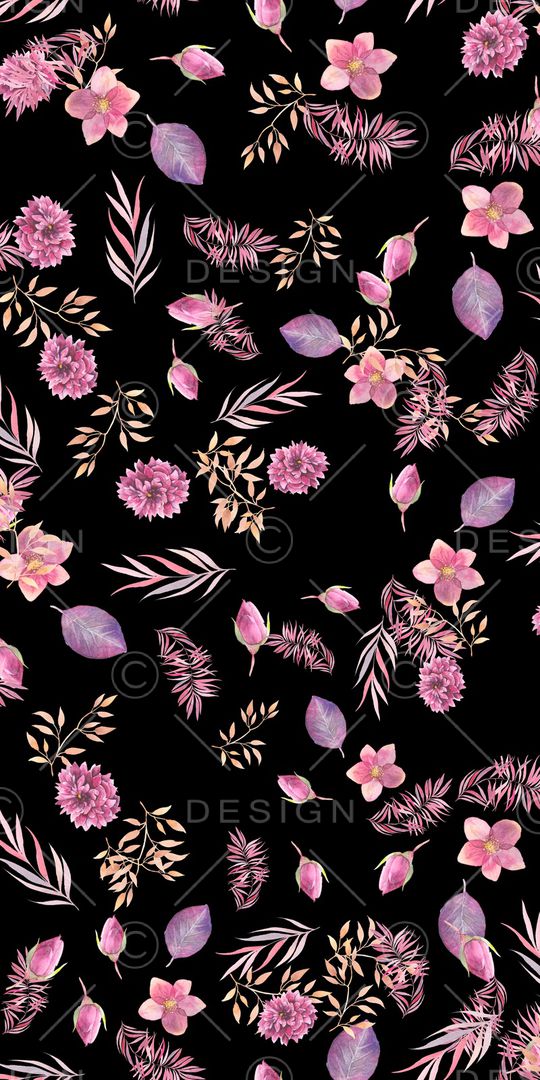 黑底花卉印花华亿平台图片