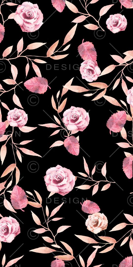 黑底花卉印花华亿平台图片