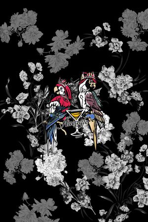 黑底花卉印花华亿平台图片