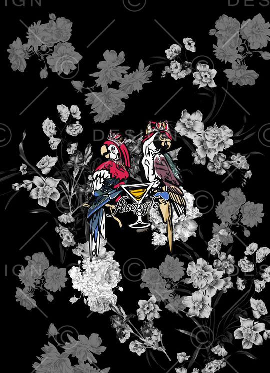 黑底花卉印花华亿平台图片