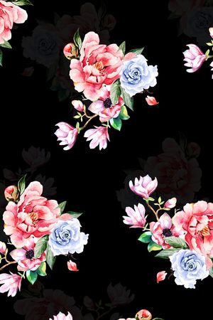 黑底花卉印花华亿平台图片