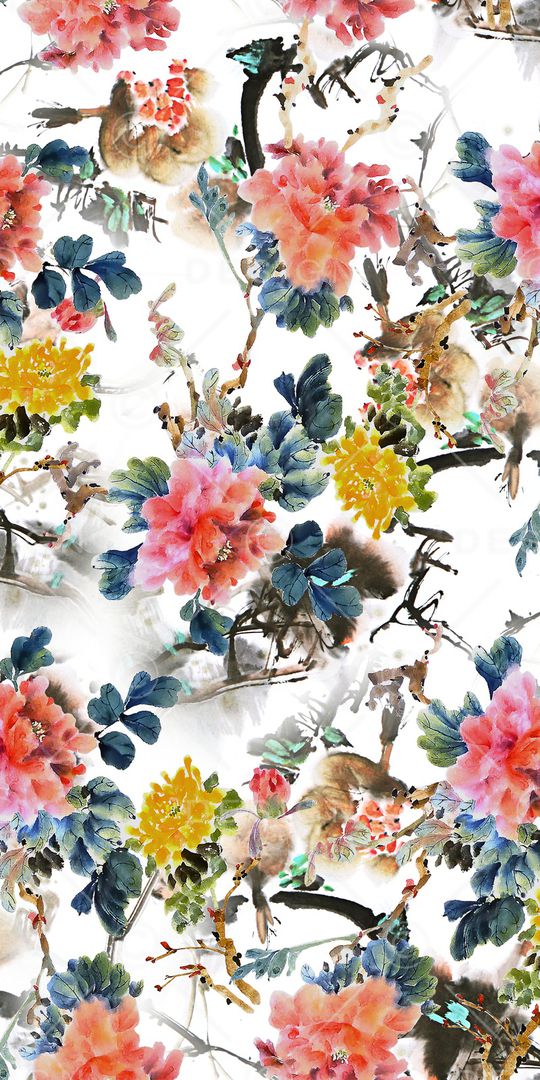 手绘花卉印花华亿平台图片