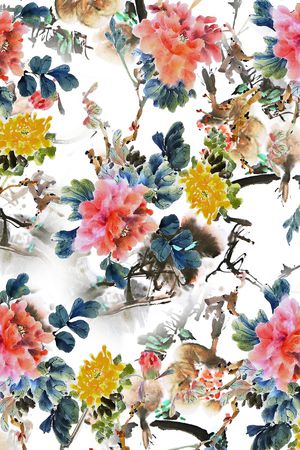 手绘花卉印花华亿平台图片