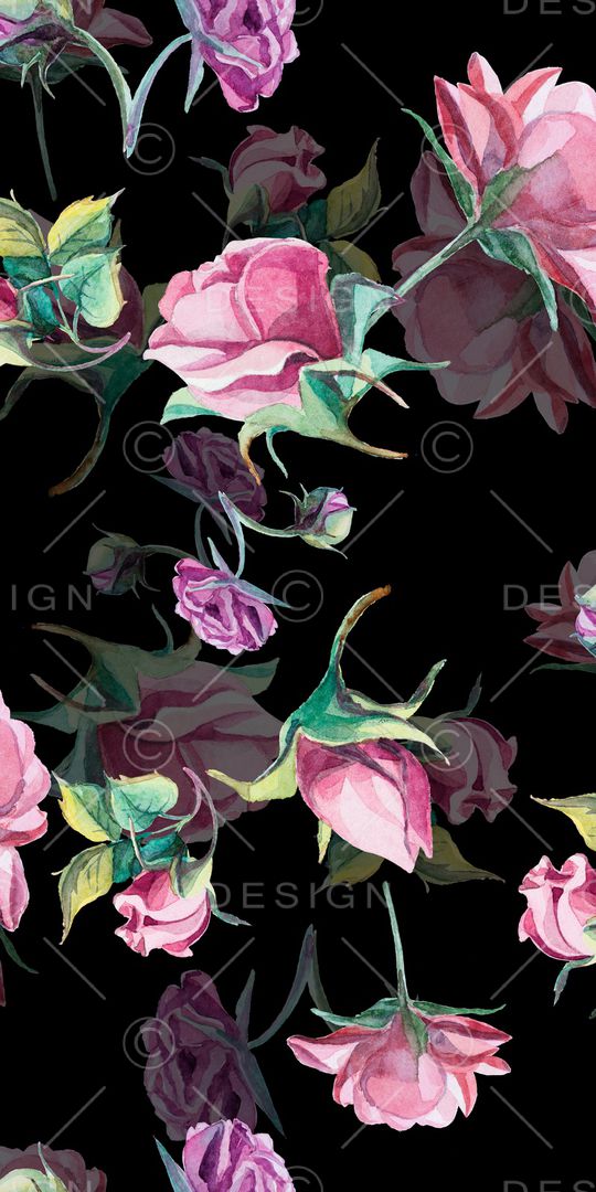 黑底花卉印花华亿平台图片