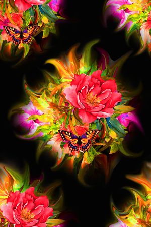 黑底花卉印花华亿平台图片