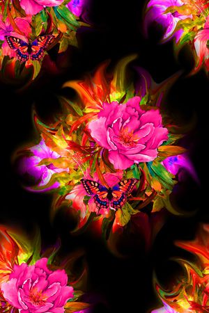 黑底花卉印花华亿平台图片