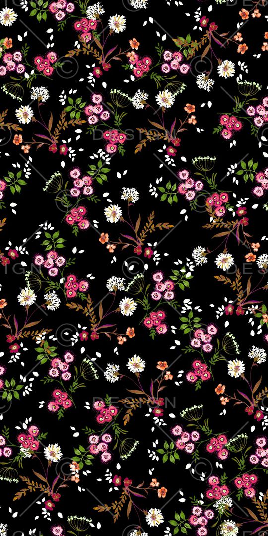 黑底花卉印花华亿平台图片