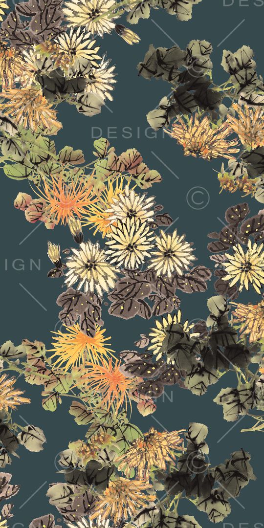 手绘花卉印花华亿平台图片