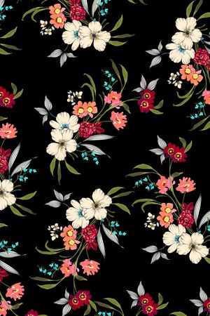 黑底花卉印花华亿平台图片