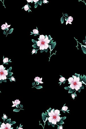 黑底花卉印花华亿平台图片