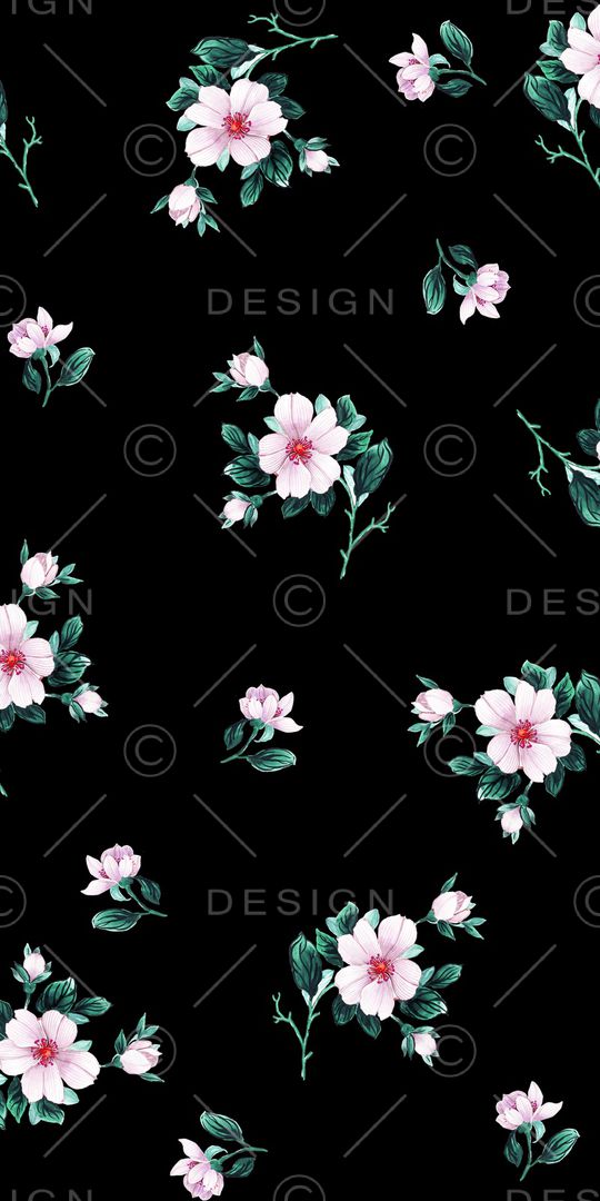 黑底花卉印花华亿平台图片