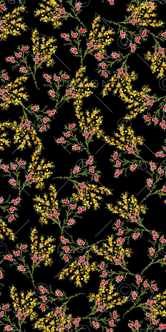 黑底花卉印花华亿平台图片