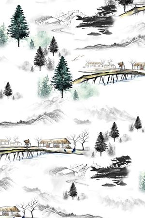 风景景观印花华亿平台图片