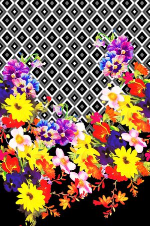 黑底花卉印花华亿平台图片