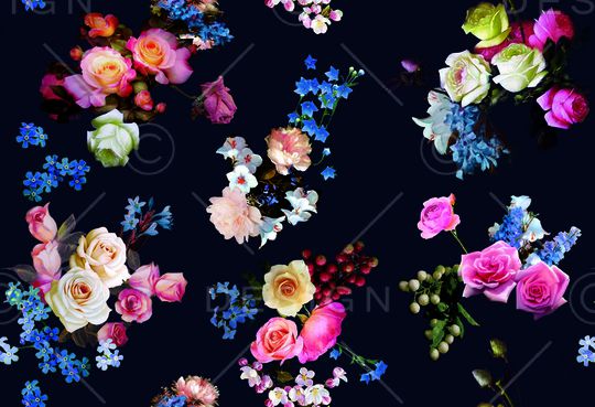 黑底花卉印花华亿平台图片