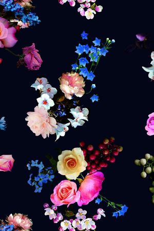 黑底花卉印花华亿平台图片