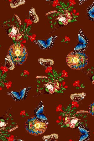 手绘花卉印花华亿平台图片