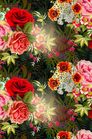 手绘玫瑰印花华亿平台图片