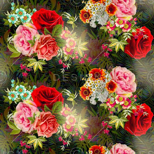 手绘玫瑰印花华亿平台图片