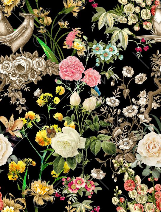 手绘花卉印花华亿平台图片