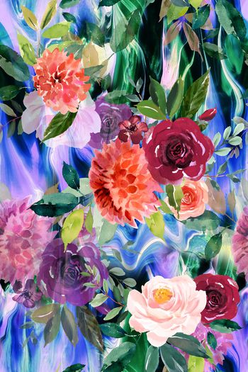 965811-手绘水彩花卉 抽象炫彩底纹--3