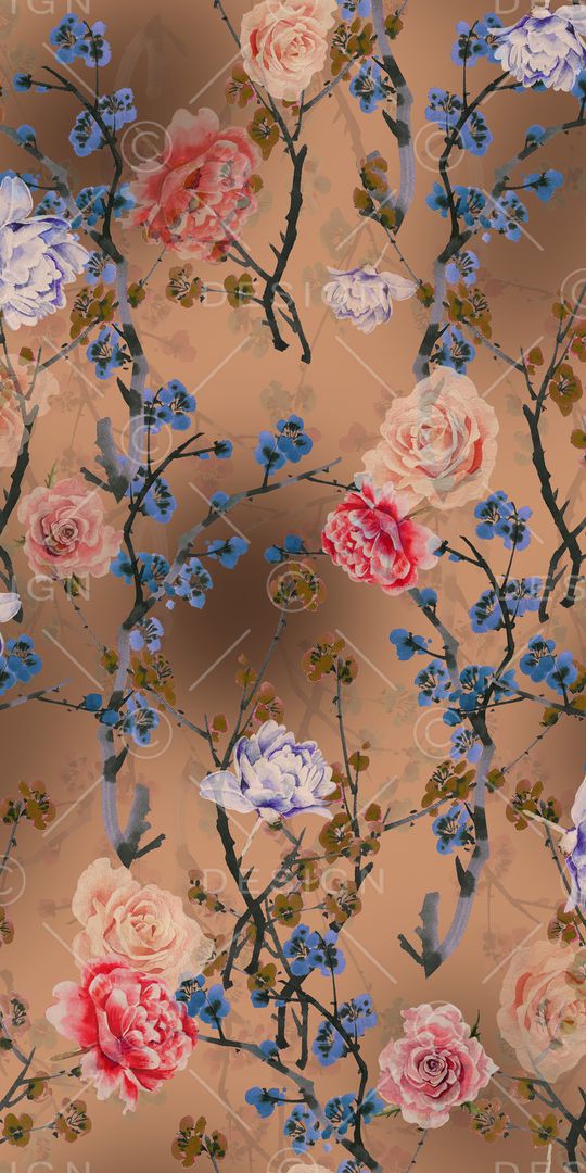 手绘花卉印花华亿平台图片