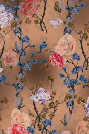 手绘花卉印花华亿平台图片