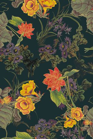 手绘花卉印花华亿平台图片