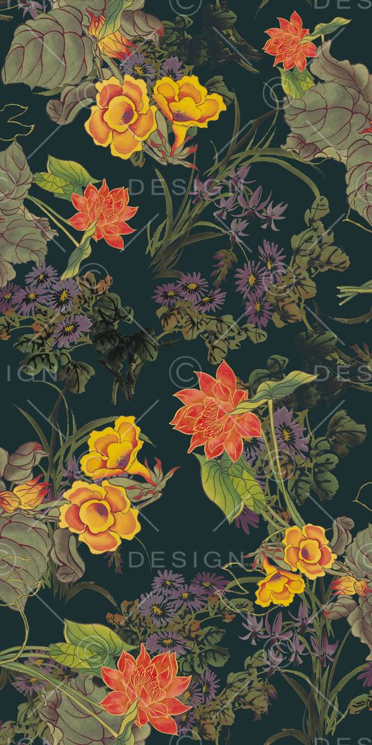 手绘花卉印花华亿平台图片