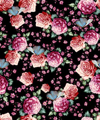 手绘花卉印花华亿平台图片