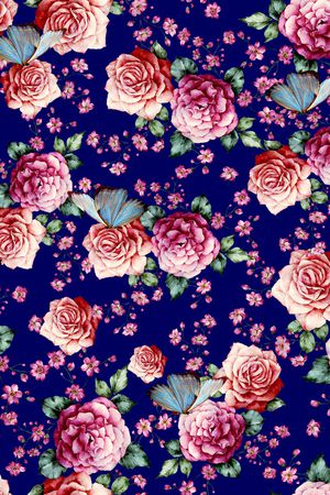 手绘花卉印花华亿平台图片