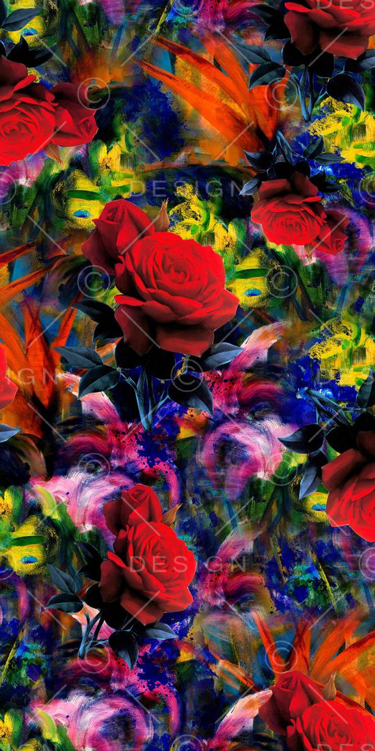 手绘花卉印花华亿平台图片