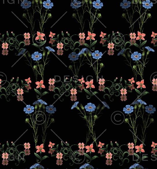 黑底花卉印花华亿平台图片