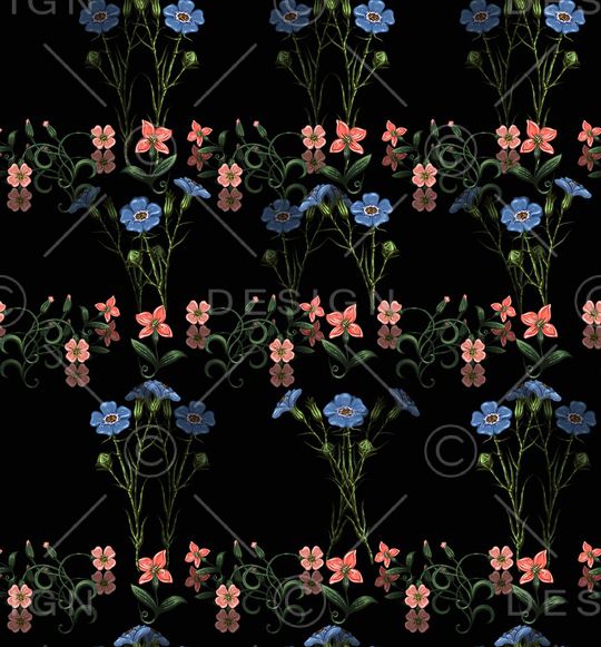 黑底花卉印花华亿平台图片