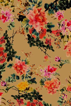 手绘花卉印花华亿平台图片