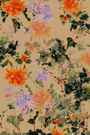 手绘花卉印花华亿平台图片