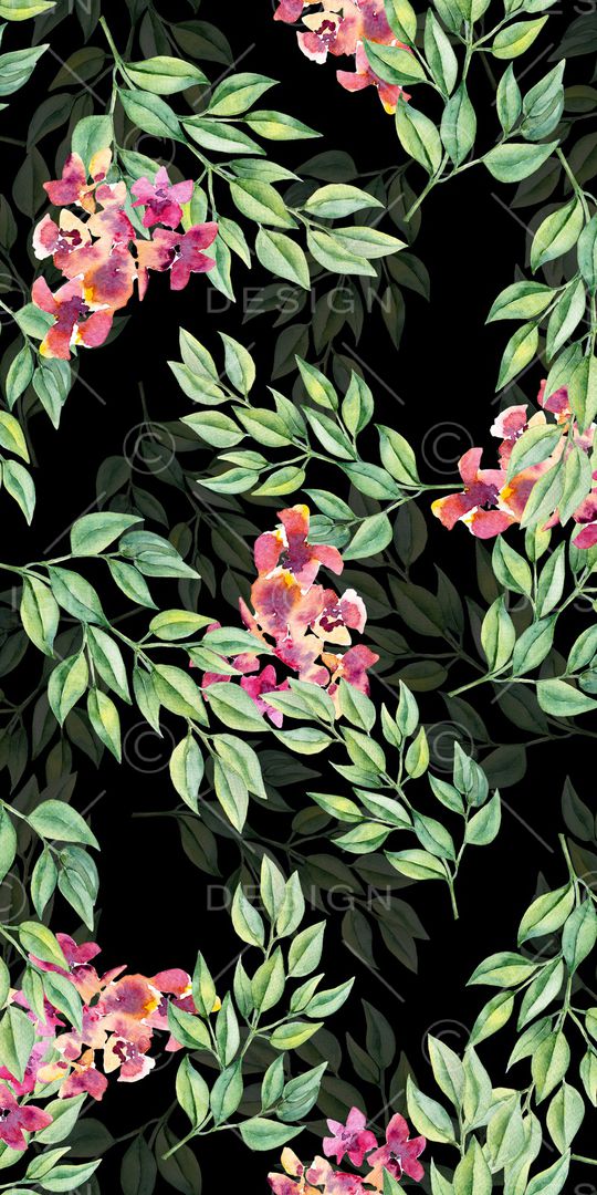 黑底花卉印花华亿平台图片