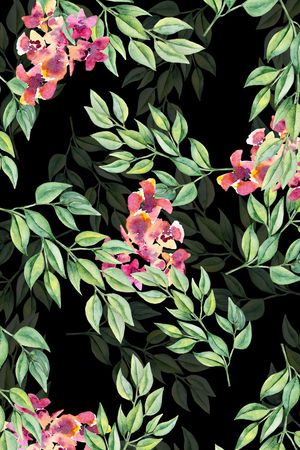 黑底花卉印花华亿平台图片