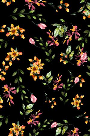 黑底花卉印花华亿平台图片