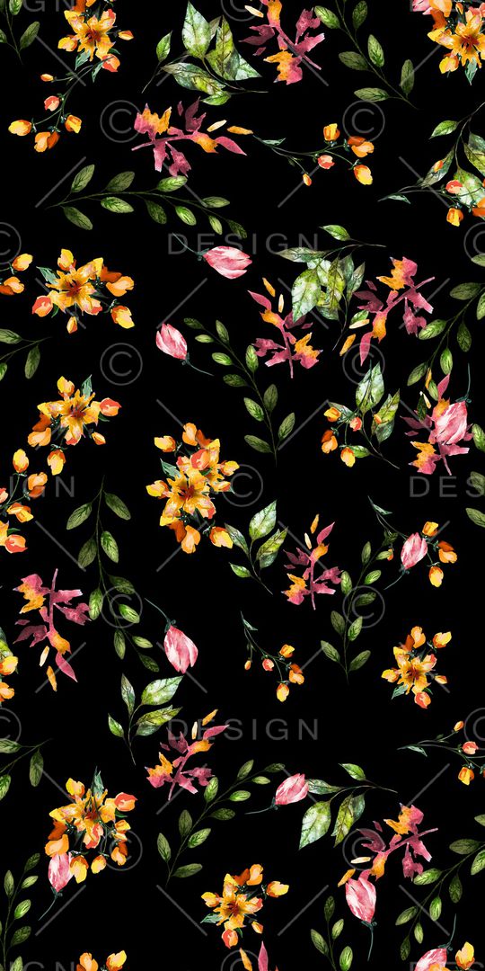 黑底花卉印花华亿平台图片