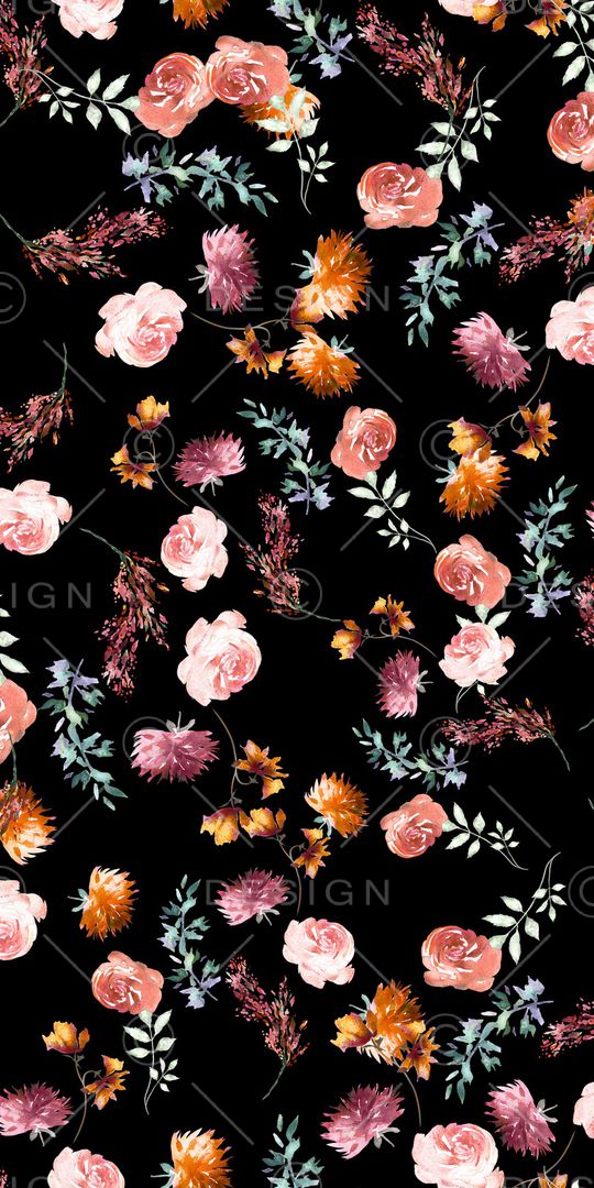 黑底花卉印花华亿平台图片