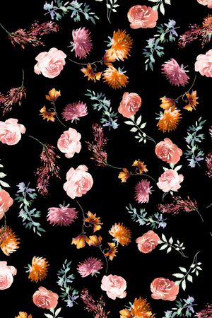 黑底花卉印花华亿平台图片