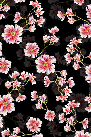 黑底花卉印花华亿平台图片