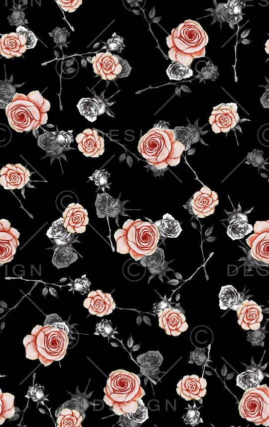 手绘玫瑰印花华亿平台图片