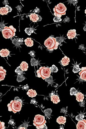 手绘玫瑰印花华亿平台图片