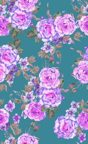 975586-水彩牡丹女装花卉--蓝色